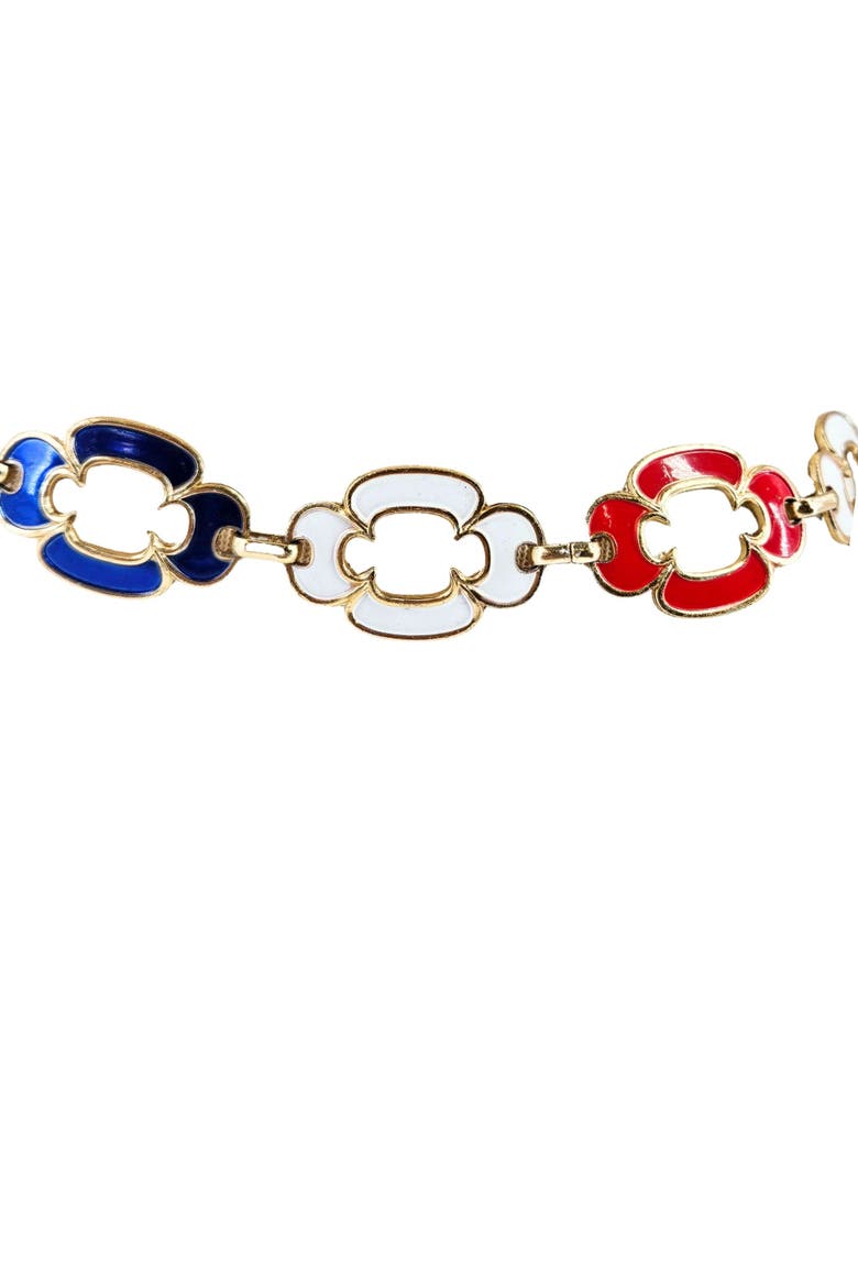 Vintage Chain Belt 70s Mod Red White Blue Enamel, Alternate, color, white
