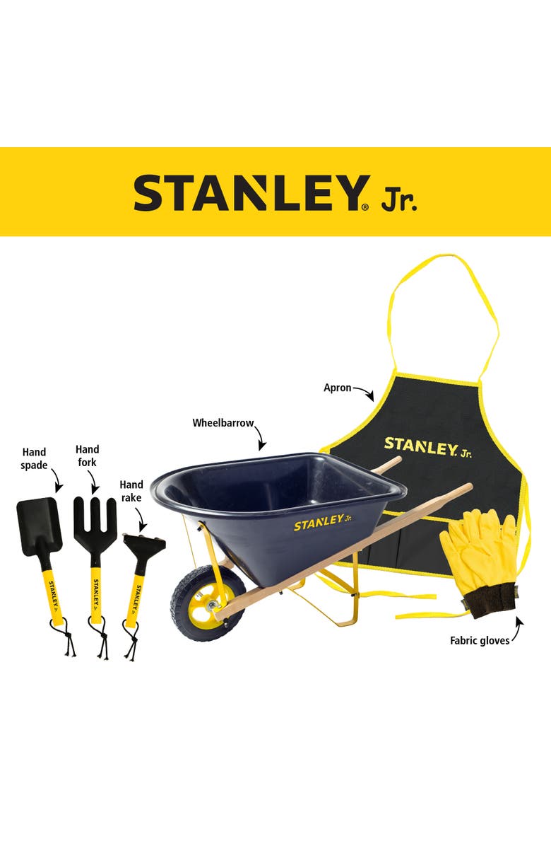 Stanley Jr .Kids Garden Tool Set Including Wheelbarrow, Apron, Gloves and Short hand Tools, Alternate, color, Multi