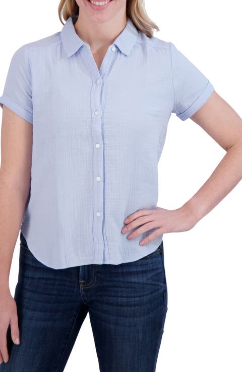 Short Sleeve Cotton Gauze Button-Up Shirt