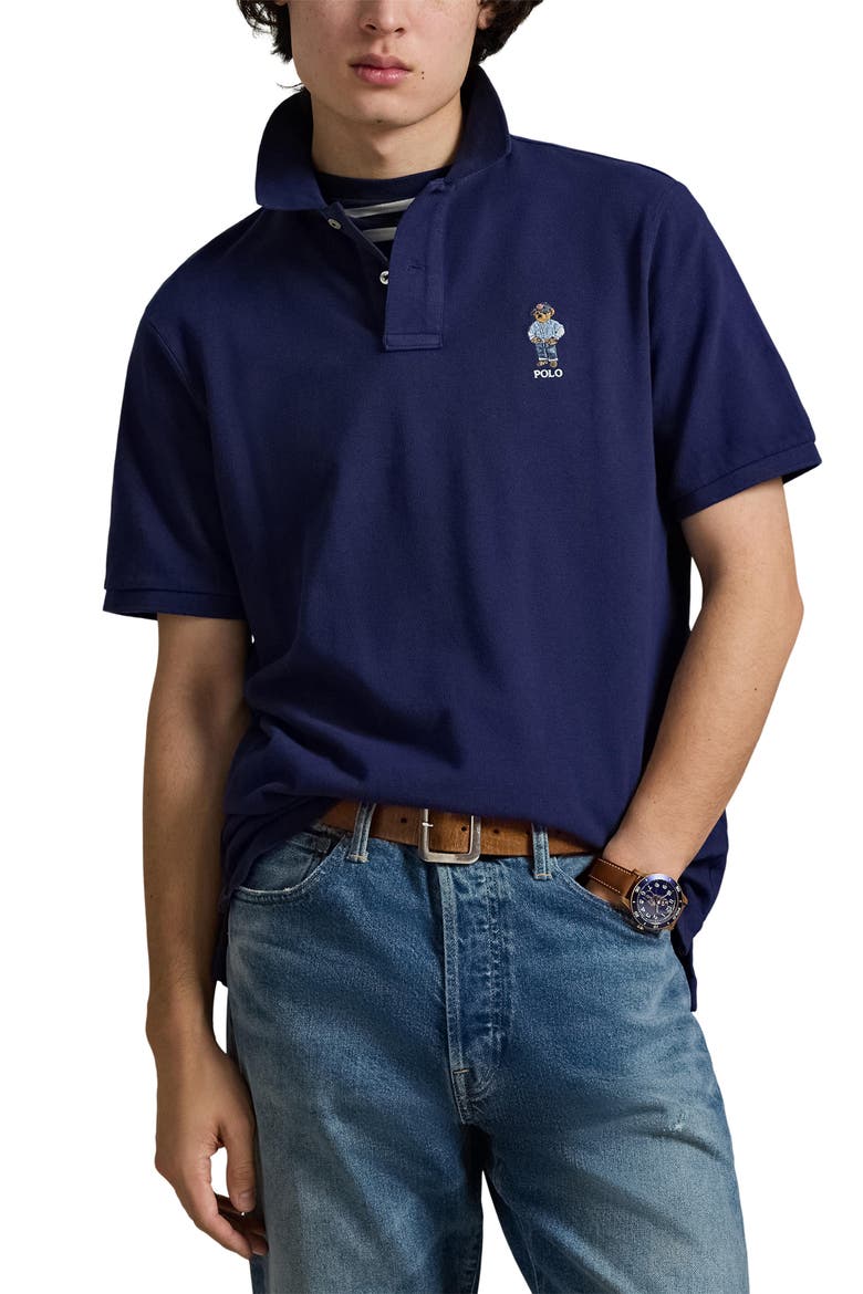 Polo Bear Classic Fit Cotton Mesh Polo, Main, color, FRESHWATER-DENIM BEAR