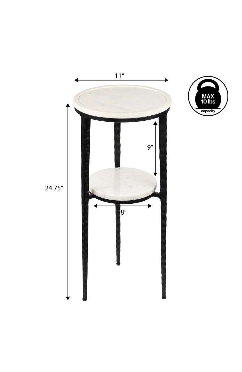JONATHAN Y Seraphina 24.75" Industrial 2-Tier Metal Frame Drink Table and Decorative End Table with White Marble Round Top, Alternate, color, Black/White