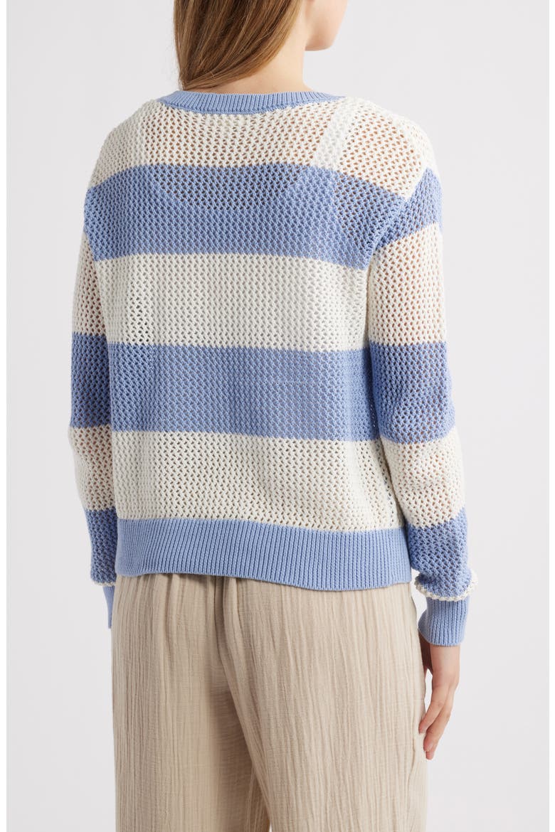 Tresa Stripe Crochet Crewneck Sweater, Alternate, color, PERRY BLUE/IVORY