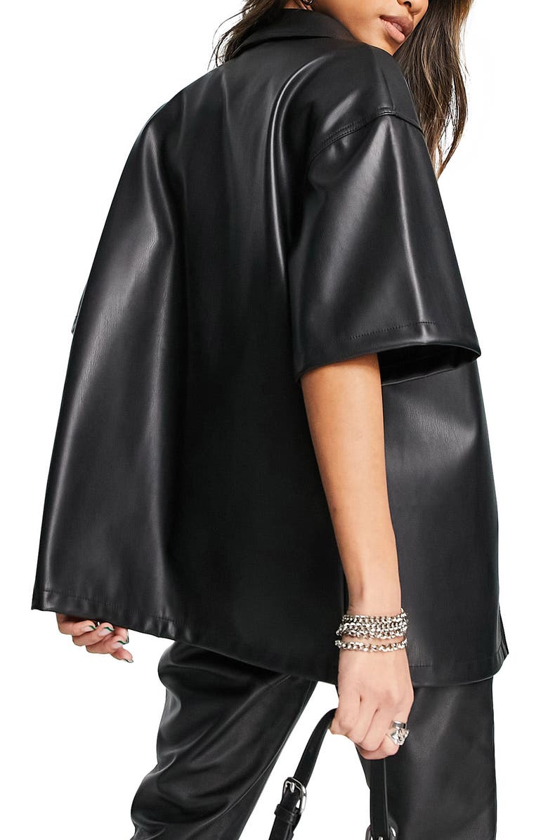 Topshop Women's Short Sleeve Faux Leather Shirt, Alternate, color, 