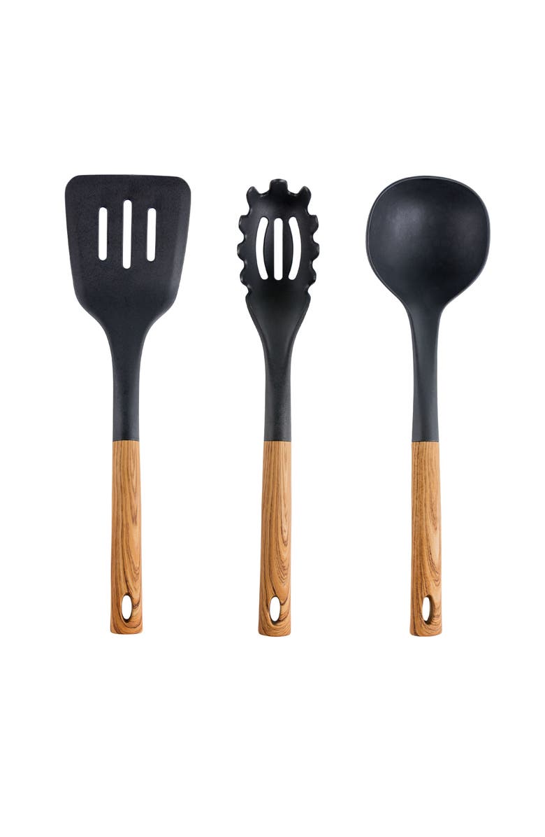 Megachef Nylon Cooking Utensils with Wood Design, Set of 7, Alternate, color, Black