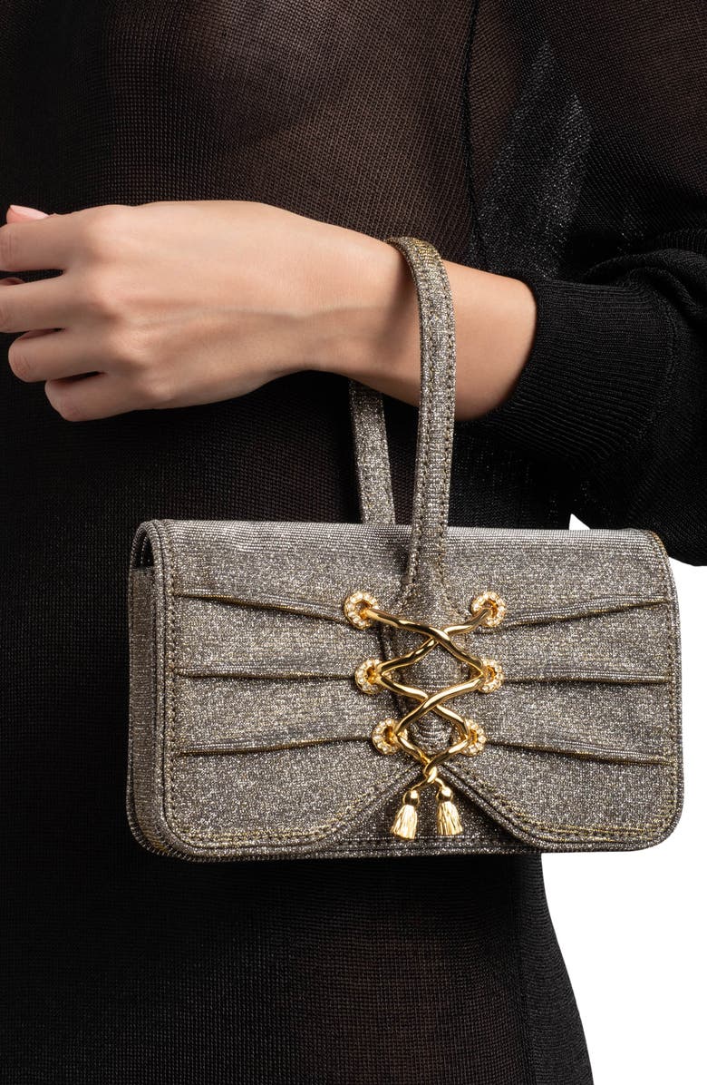Alexis Bittar Lace-Up Wristlet, Alternate, color, Disco Gold