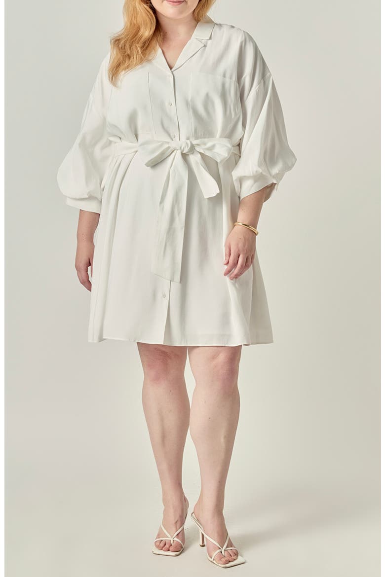 Tie Waist Mini Shirtdress, Main, color, WHITE