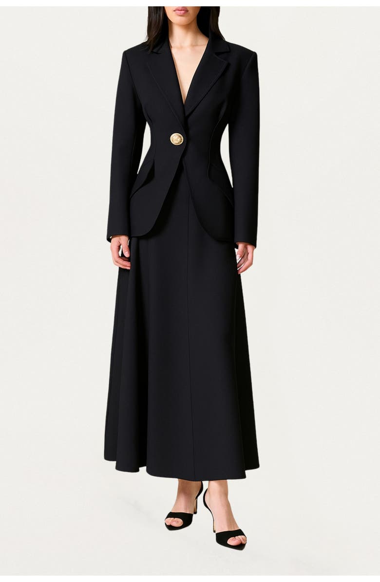 Nocturne Gold Accent Padded Shoulder Jacket, Main, color, Black