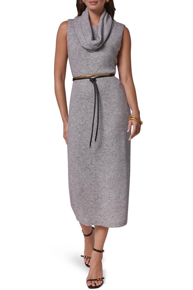 Belted Cowl Neck Sheath Dress, Main, color, LT HTR GRY