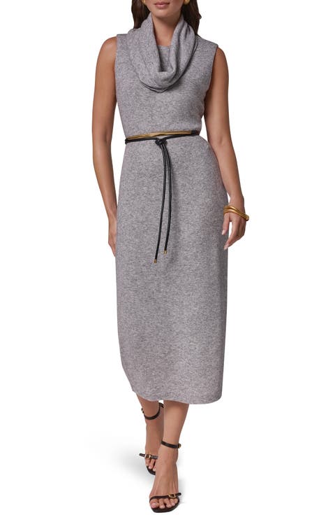 Belted Cowl Neck Sheath Dress