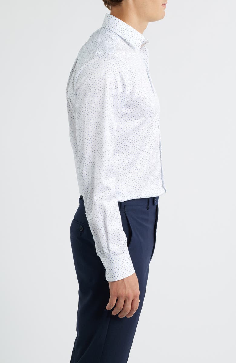 David Donahue Trim Fit Neat Print Cotton Dress Shirt, Alternate, color, White/ Navy