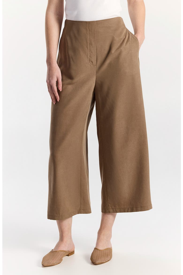 Moran High Waist Midi Flowy Trousers, Alternate, color, Light Brown