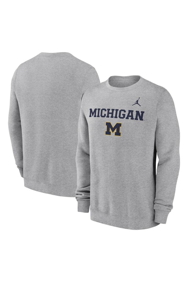 Men's Jordan Brand Heather Gray Michigan Wolverines Primetime Primary Stack Pullover Sweatshirt, Main, color, Heather Gray