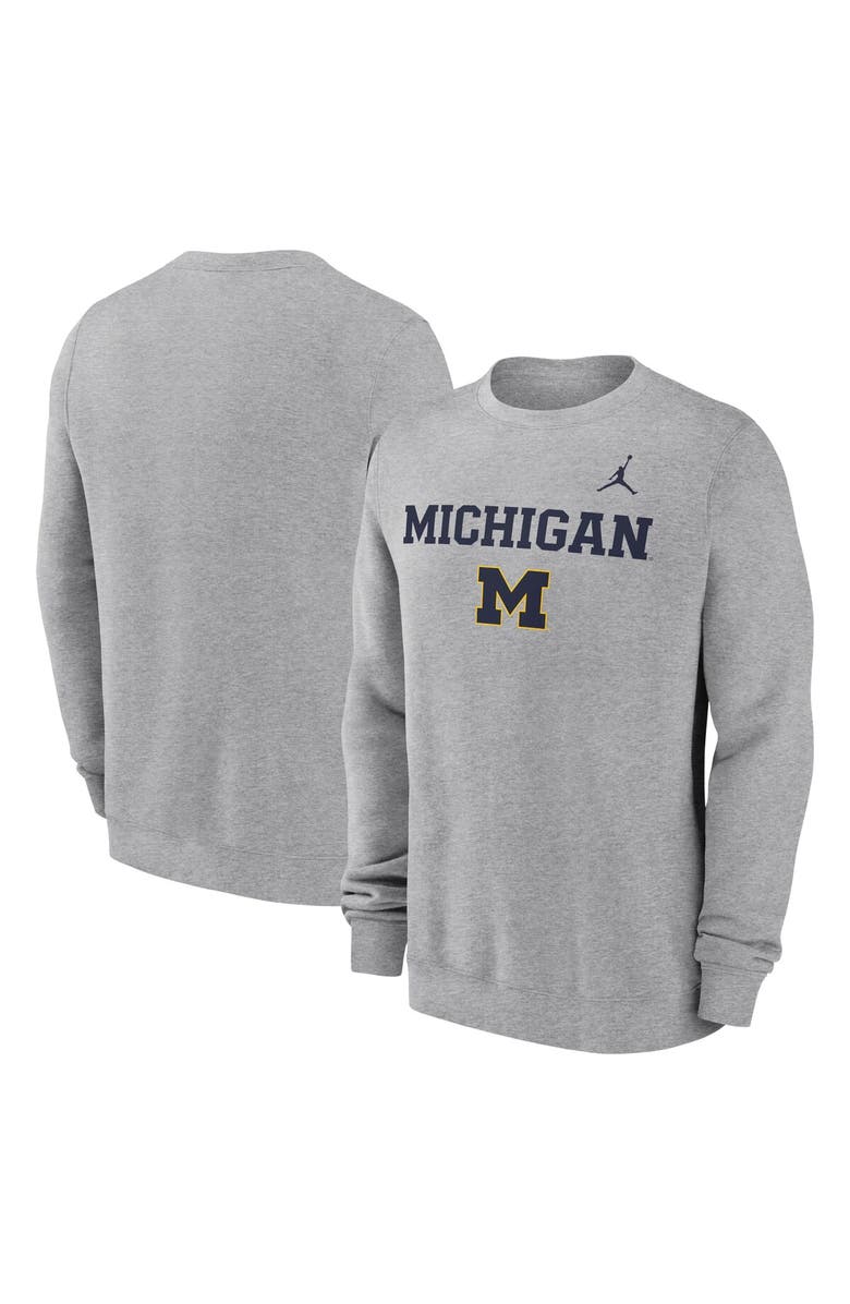 Jordan Brand Men's Jordan Brand Heather Gray Michigan Wolverines Primetime Primary Stack Pullover Sweatshirt, Main, color, 