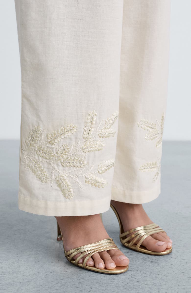 MANGO Embroidered Hem Straight Leg Pants, Alternate, color, 