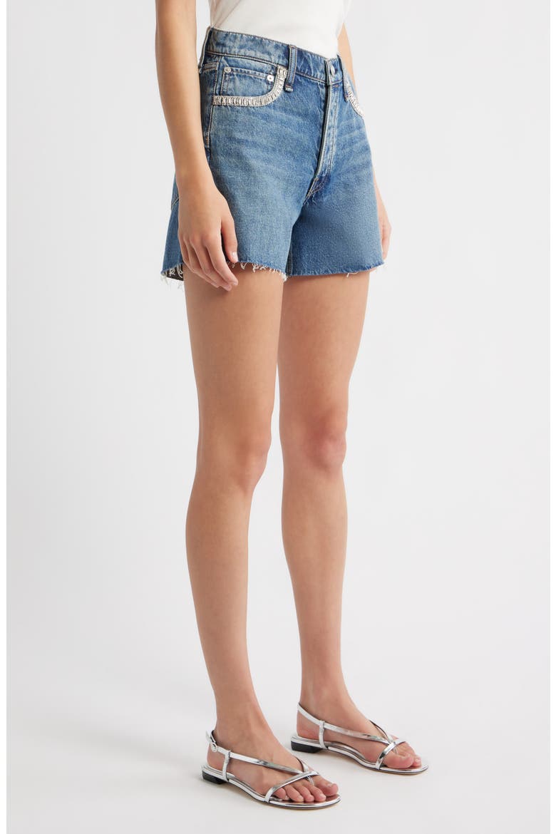 Embellished High Waist Raw Hem Cutoff Denim Shorts, Alternate, color, EVJWL