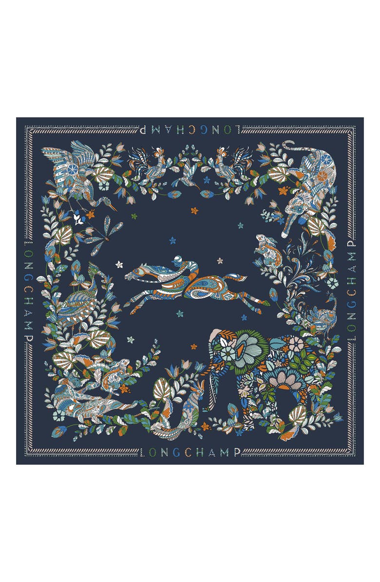 Longchamp Foret Square Silk Scarf, Main, color, 