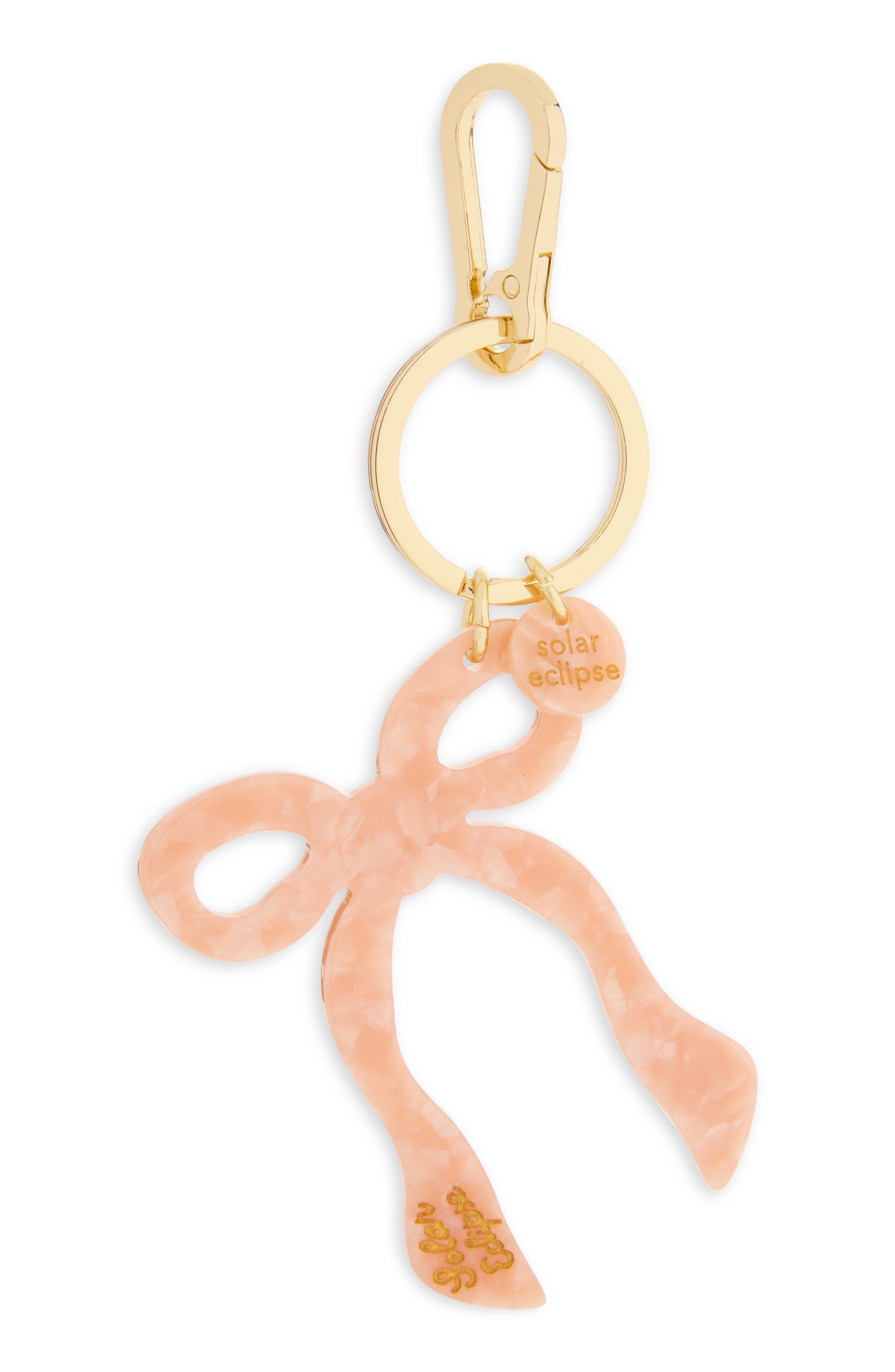 Solar Eclipse Hand Painted Bow Key Chain Bag Charm In Pink