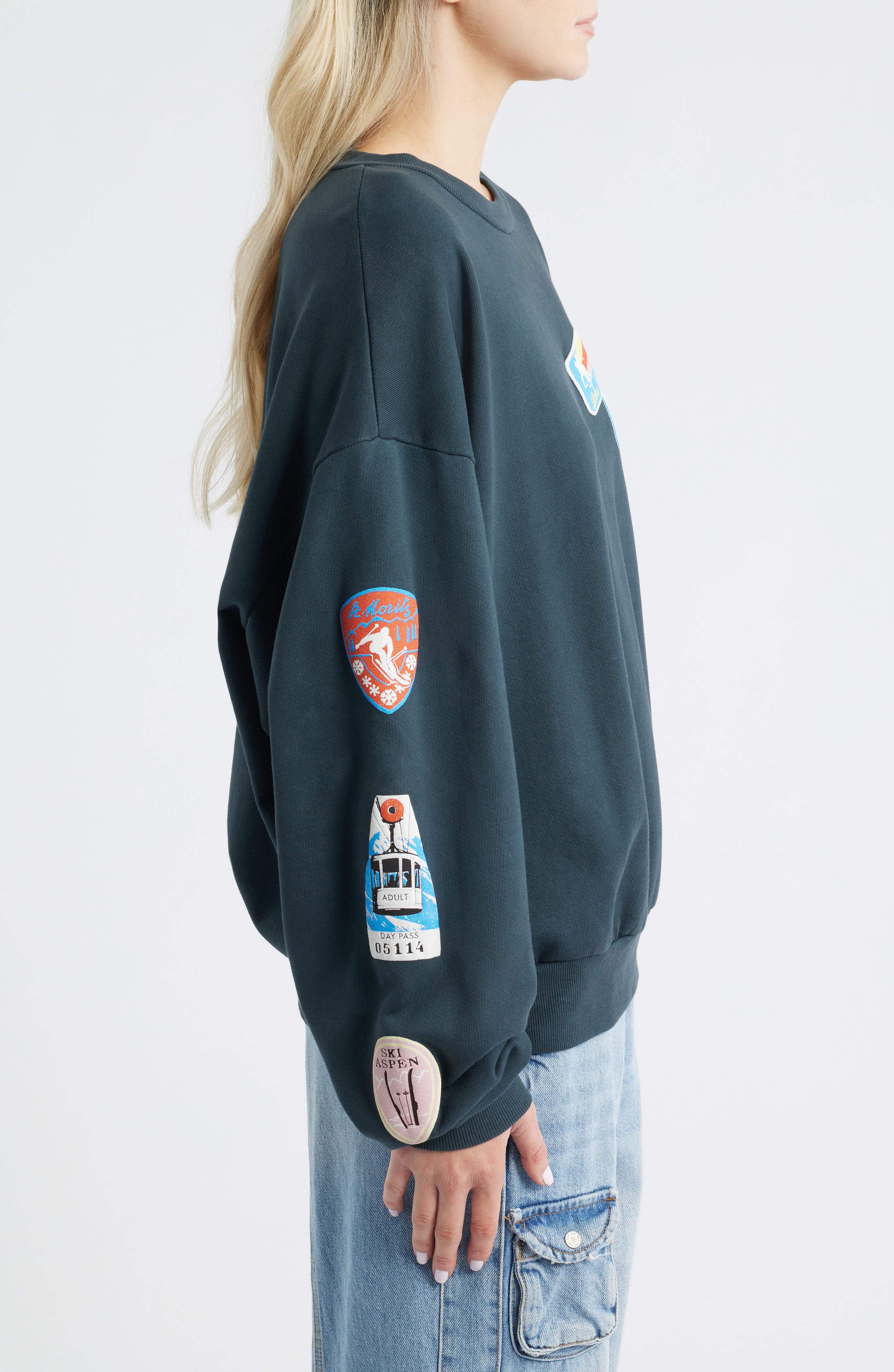 Ski Patch Pass Collector Oversize Cotton Sweatshirt (Women
