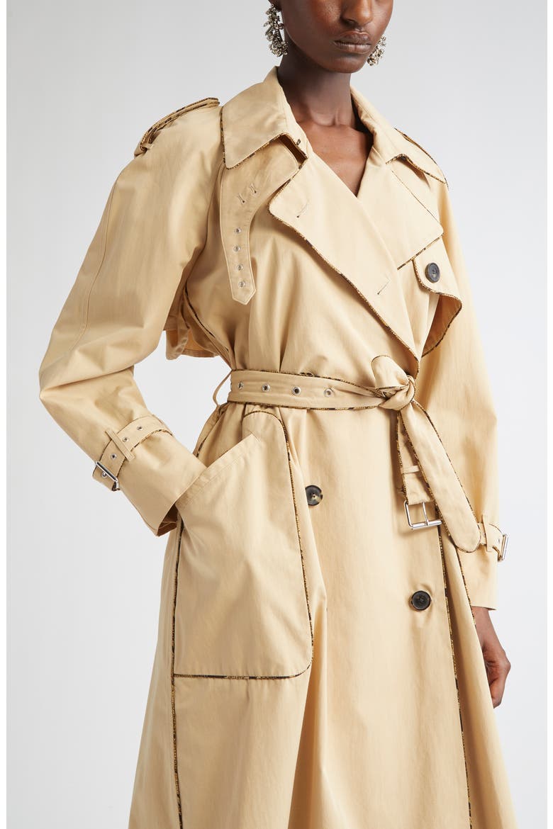 Piped Cotton Poplin Trench Coat, Alternate, color, BEIGE