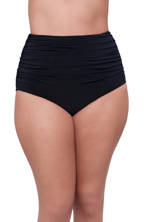 High Waist Shirred Plus Size Control Swim Brief