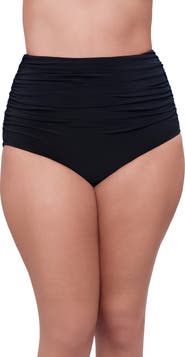 Trimshaper High Waist Shirred Plus Size Control Swim Brief