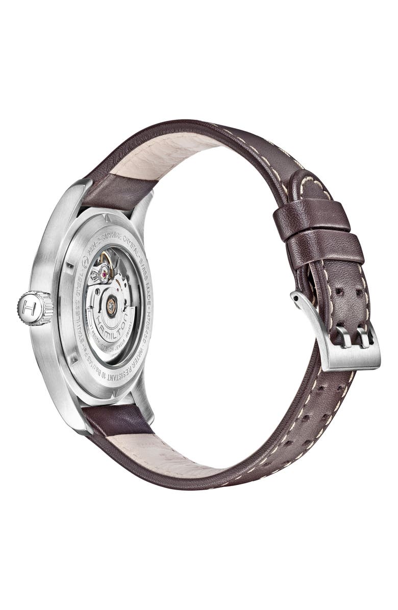 Hamilton Khaki Field Automatic Leather Strap Watch, 42mm, Alternate, color, 