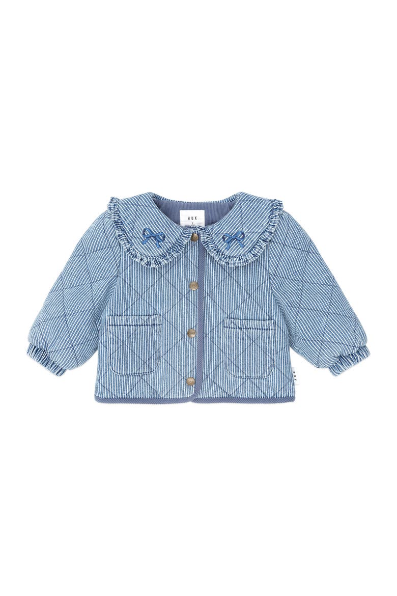 Vintage Bow Collar Denim Jacket, Main, color, Blue Stripe