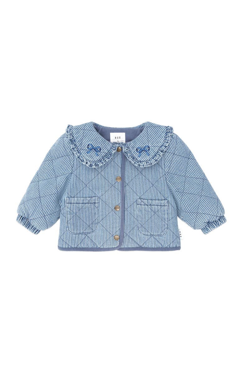 Huxbaby Vintage Bow Collar Denim Jacket, Main, color, Blue Stripe