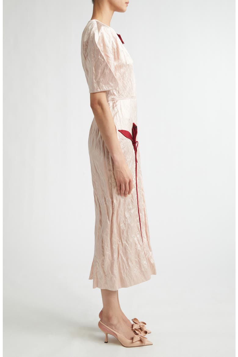 Tulip Appliqué Crinkled Metallic Satin Gown, Alternate, color, CAMEO PINK