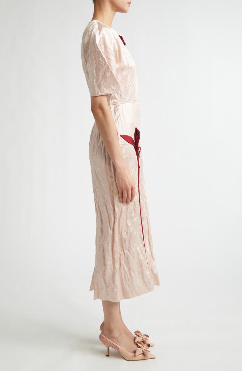 Erdem Tulip Appliqué Crinkled Metallic Satin Gown, Alternate, color, Cameo Pink