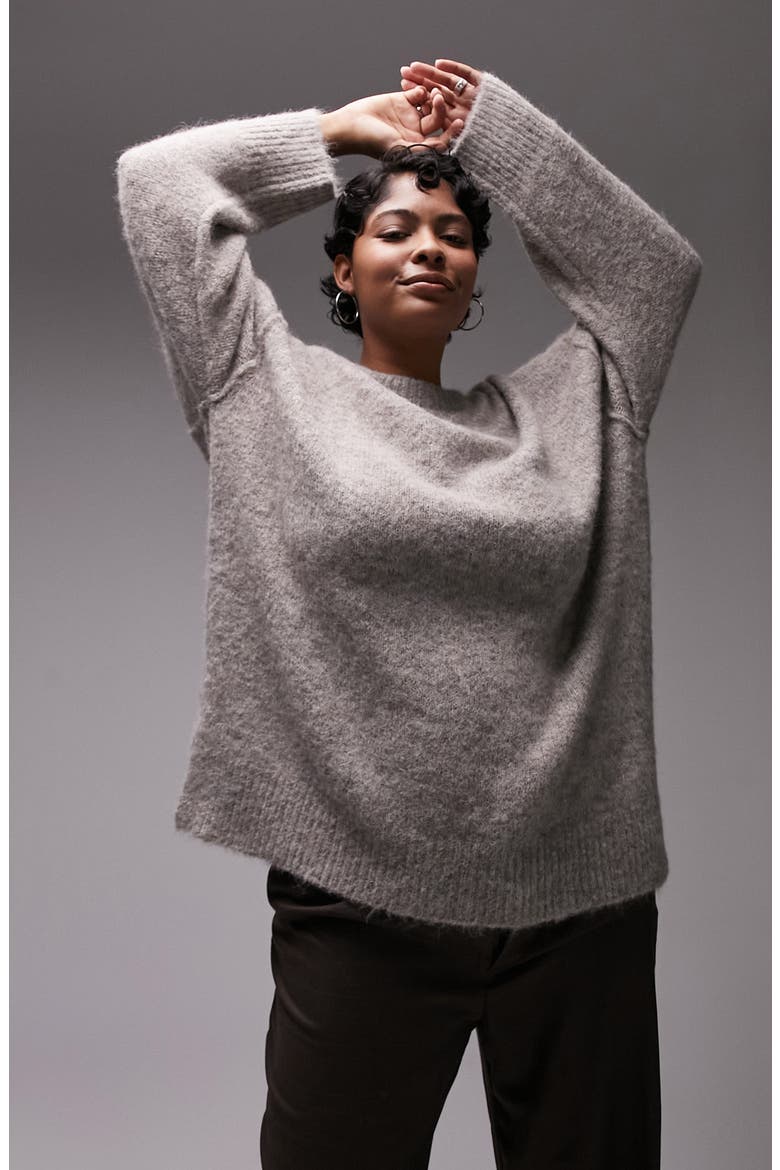 Curve Exposed Seam Sweater, Main, color, BROWN
