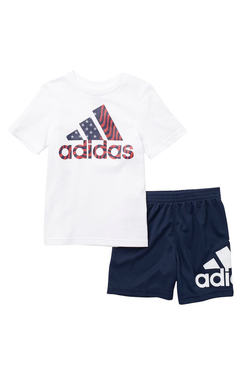 adidas Logo T-Shirt & Shorts Set, Main, color, 