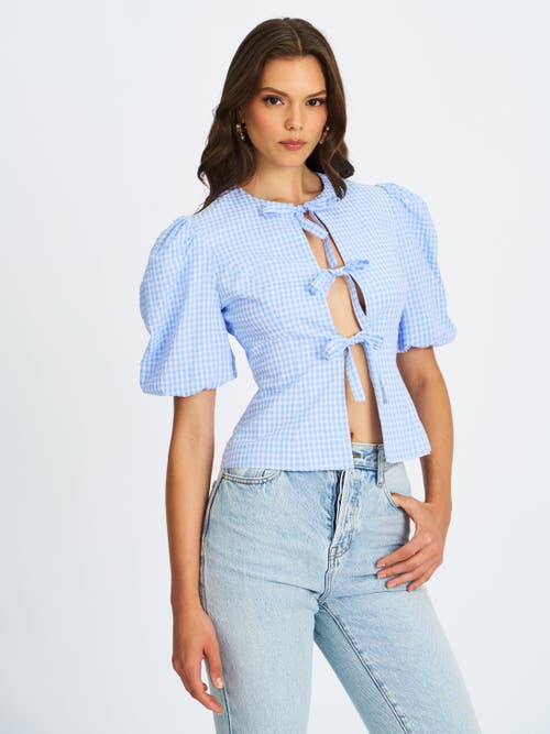 Miss Circle Qusayla Ginghamcheck Puff Sleeve Tie Detail Top In Blue