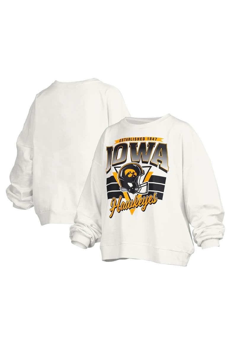 Women's Pressbox White Iowa Hawkeyes Janice Retro Logo Oversized Pullover Sweatshirt, Alternate, color, White