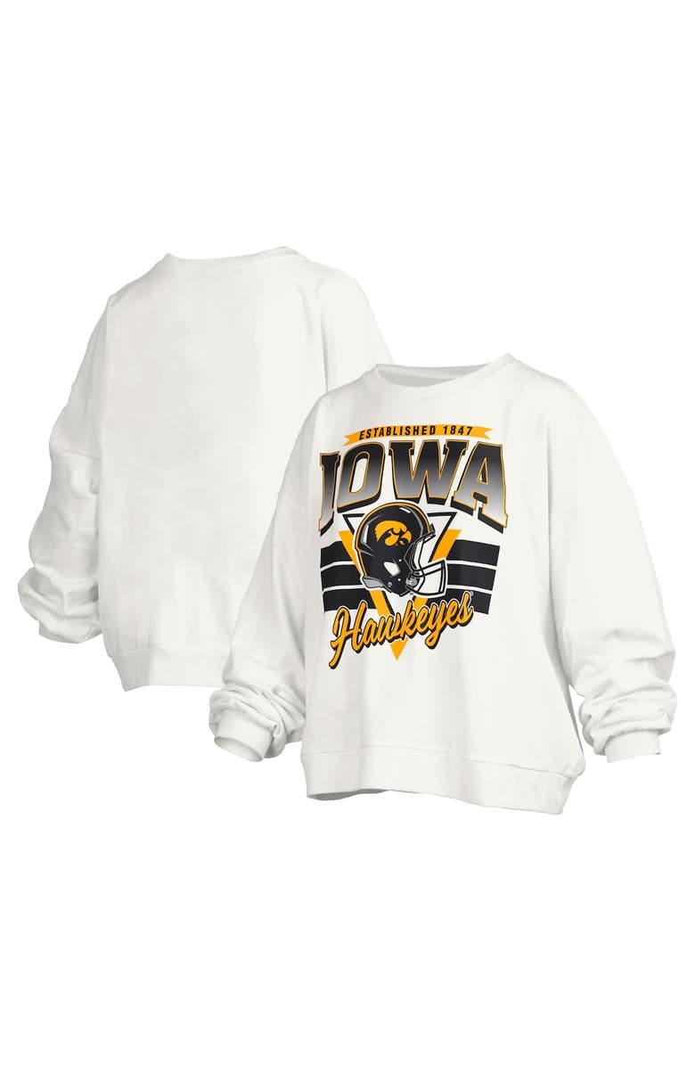 PRESSBOX Women's Pressbox White Iowa Hawkeyes Janice Retro Logo Oversized Pullover Sweatshirt, Alternate, color, White