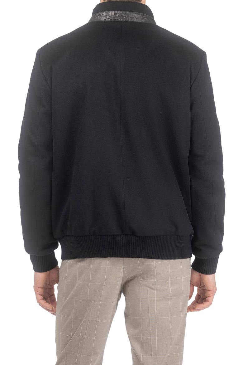 Men's Jacket Crafted From Wool With Croco-Embossed Leather Front, Alternate, color, BLACK/BLACK