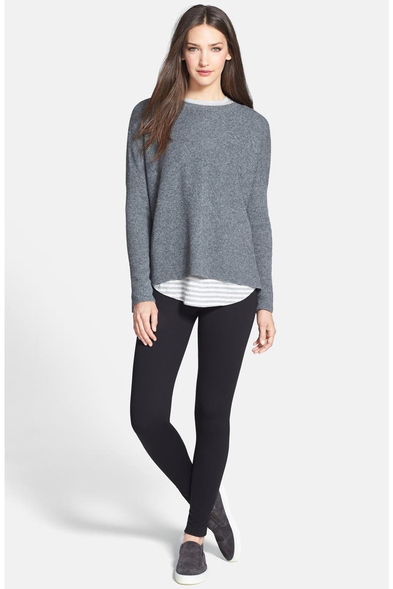 Chevron Knit Crewneck Sweater, Alternate, color, H GREY
