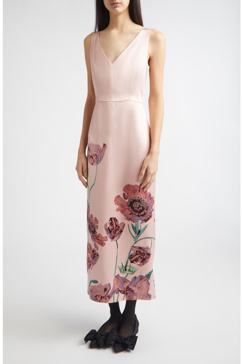 Floral Duchess Midi Pencil Dress, Alternate, color, BELLE EPOQUE POPPY PINK