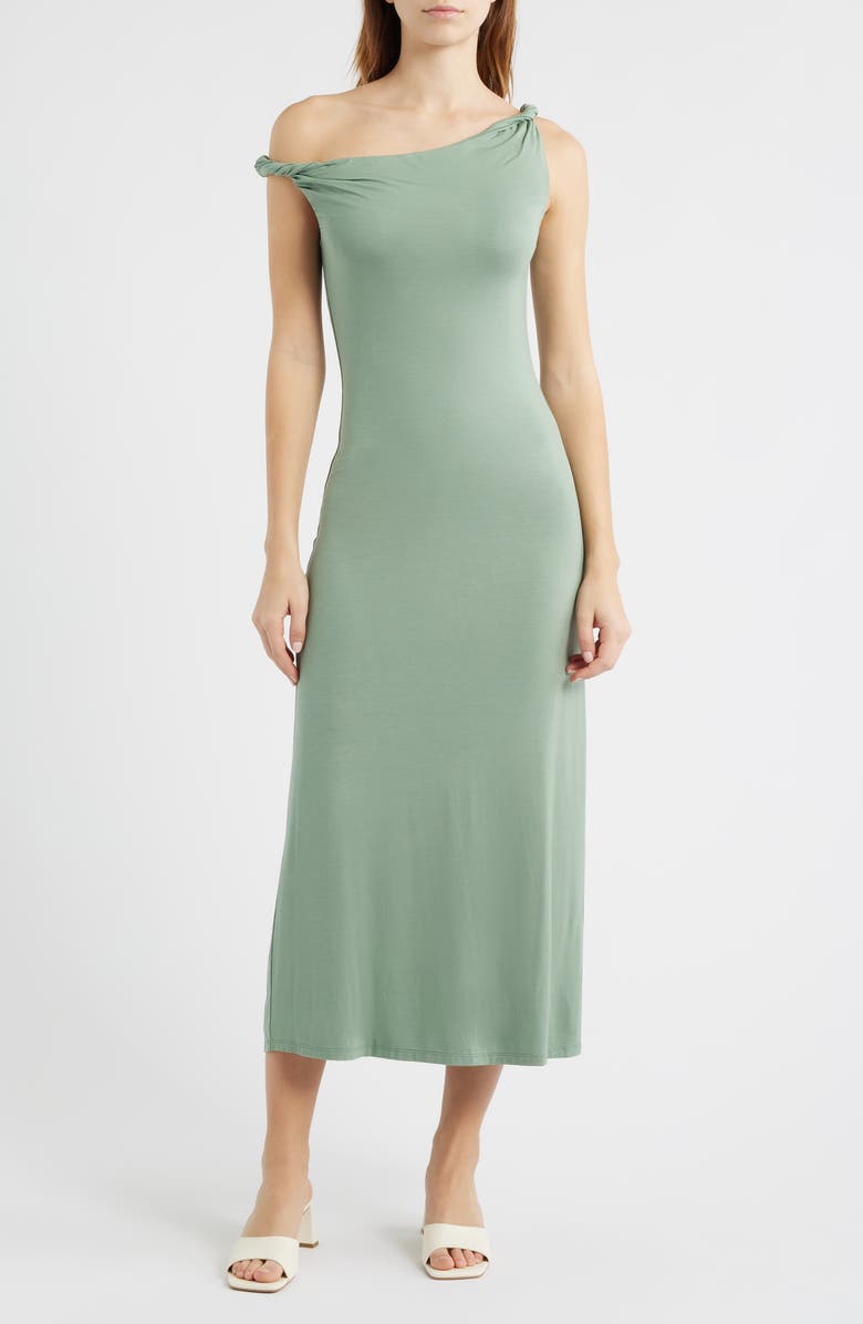 Nia Carmella Asymmetric Midi Dress, Main, color, Loden Forest