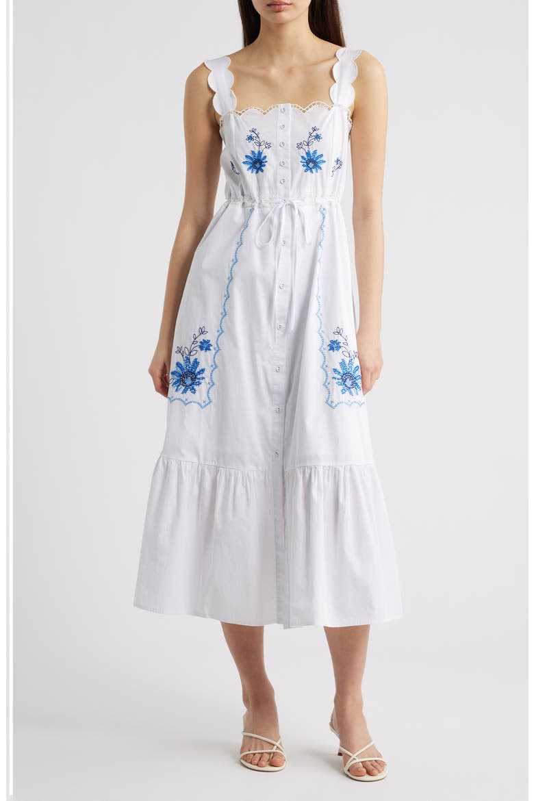 Floral Embroidery Detail Cotton Dress, Main, color, OFF WHITE/ BLUE