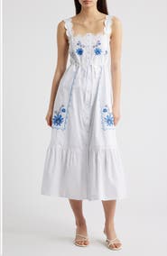 MOON RIVER Floral Embroidery Detail Cotton Dress