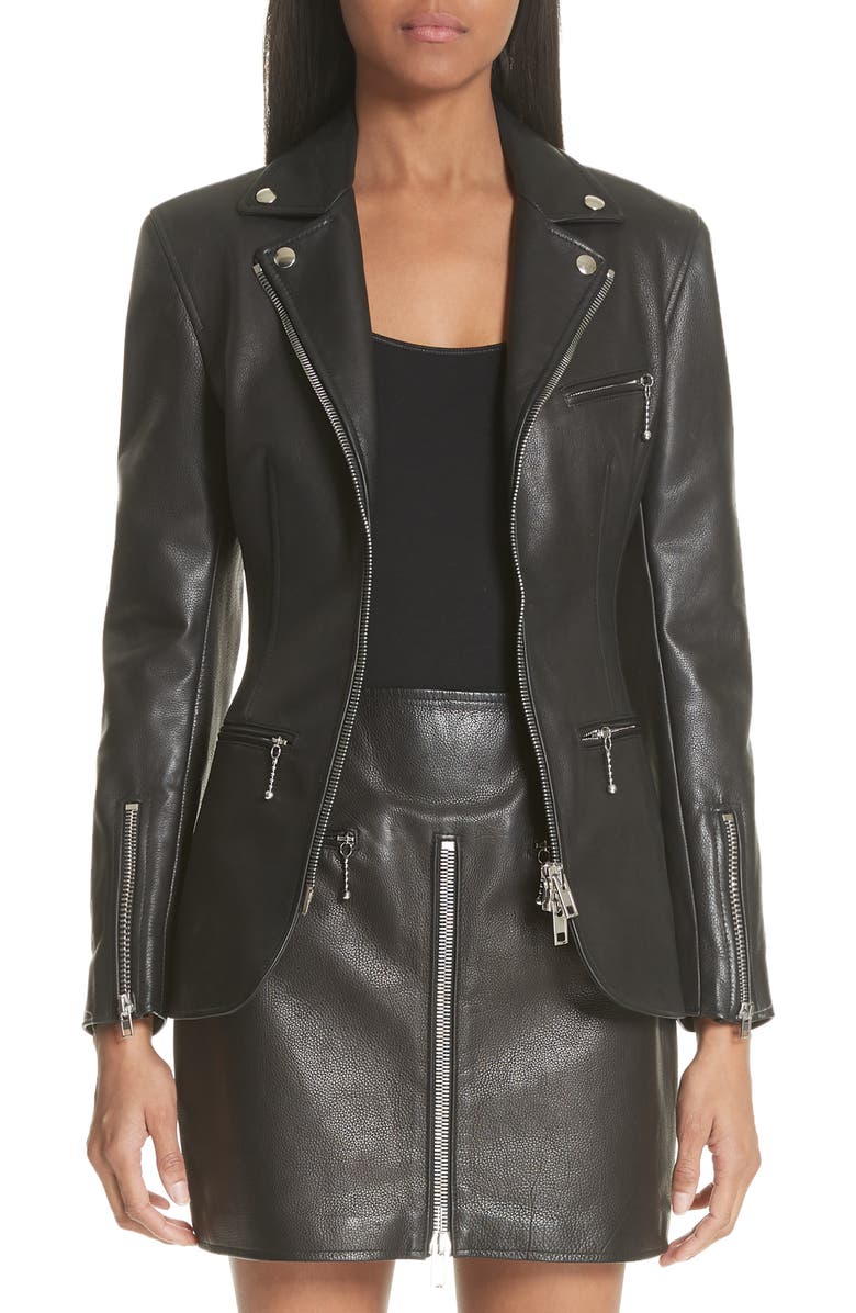 Alexander Wang Zip Front Leather Blazer, Main, color,