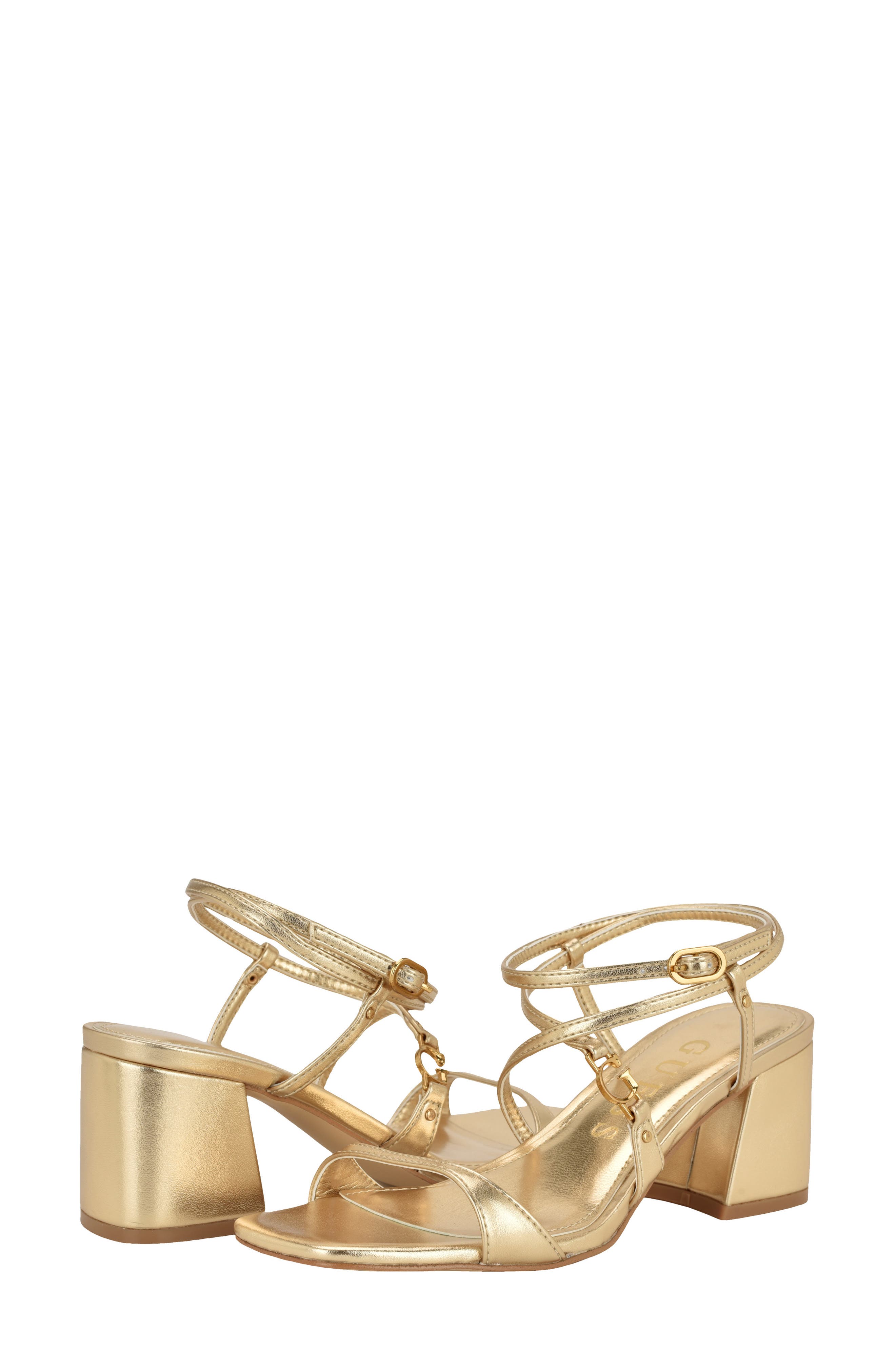 GUESS Galeon Ankle Strap Sandal, Alternate, color, Gold