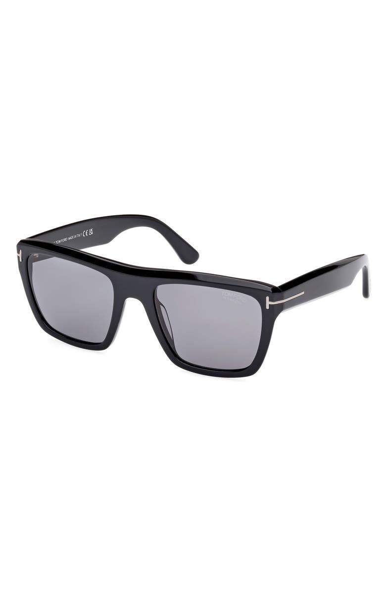 TOM FORD Alberto 55mm Polarized Square Sunglasses, Alternate, color, Shiny Black / Polarized Smoke