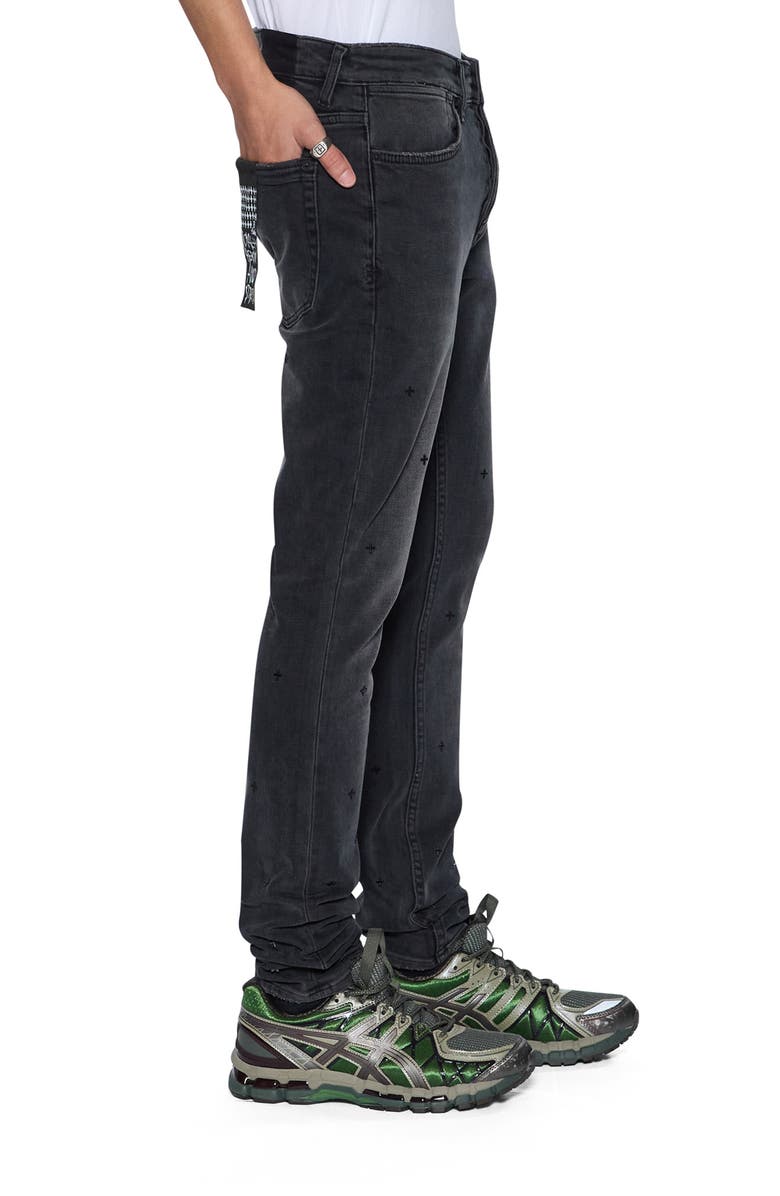 Ksubi Van Winkle Third Degree Embroidered Skinny Jeans, Alternate, color, Charcoal