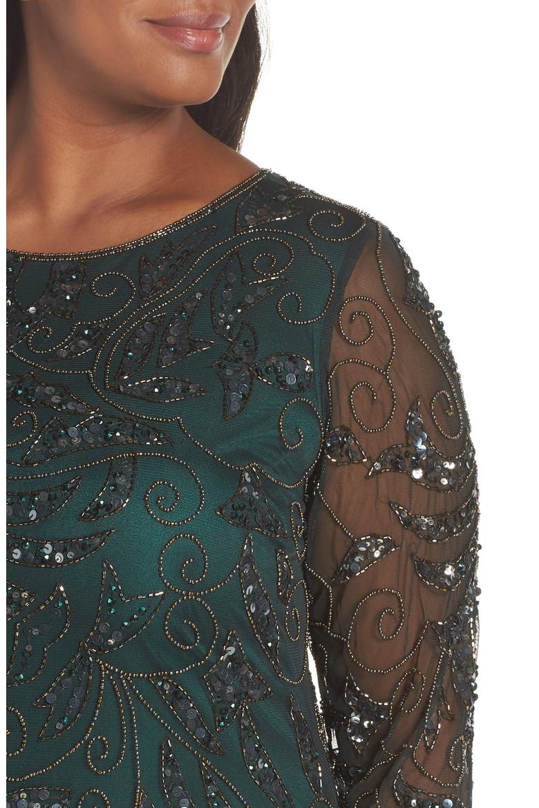 Embellished Three Quarter Sleeve Gown, Alternate, color, HUNTER