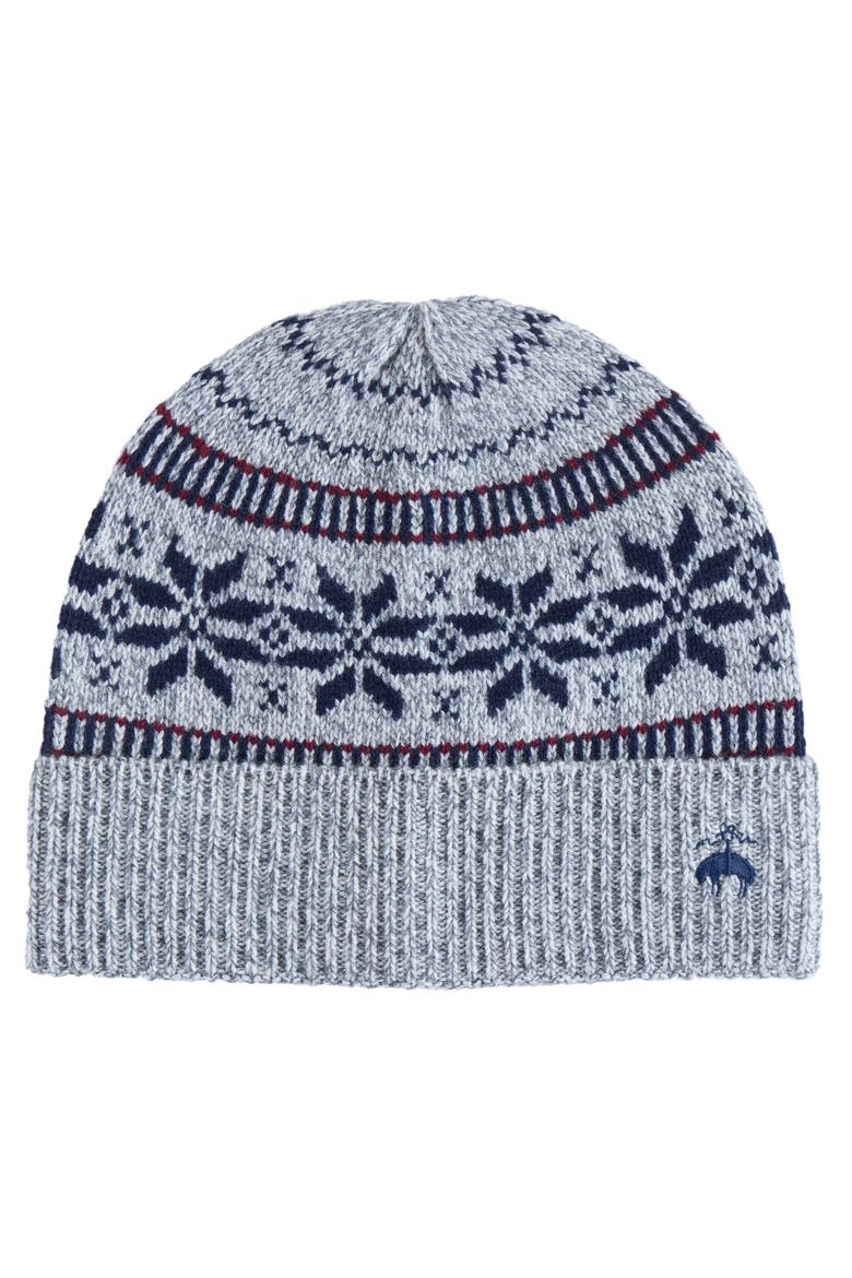Snowflake Fairisle Wool Beanie, Main, color, Grey / Navy / Red