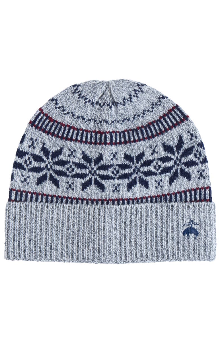 Brooks Brothers Snowflake Fairisle Wool Beanie, Main, color, Grey / Navy / Red