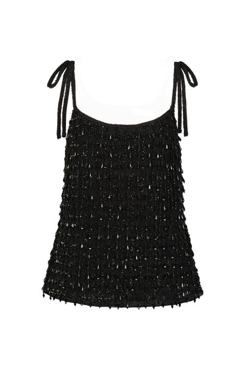 Mac Duggal Crystal Embellished Soft Tie Cami Top In Black