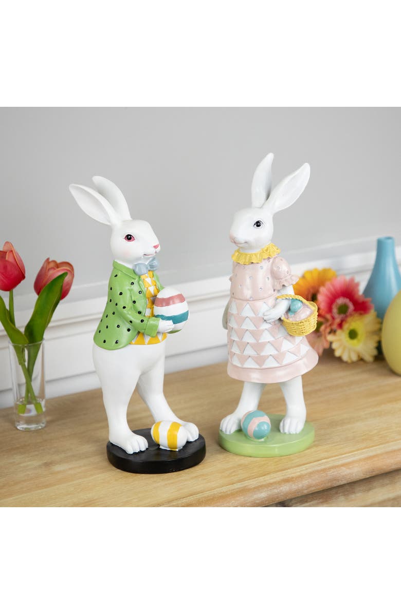 Northlight Rabbit Holding Easter Egg Outdoor Garden Statue - 11.5" - White, Alternate, color, Multi